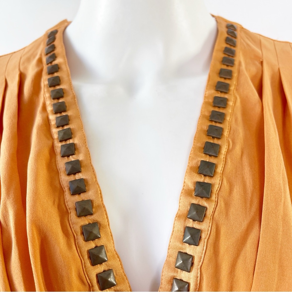 Hale Bob Golden Orange Studded V-Neck Blouse - Picture 2 of 10